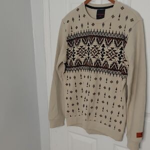Men's Beige Geometric Crewneck Sweater